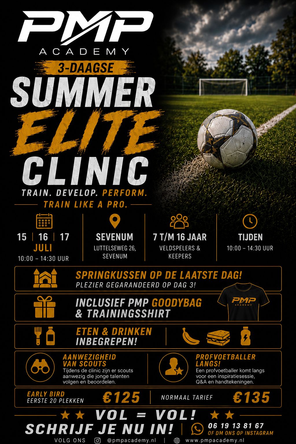 Poster Summer Elite Clinic PMP Academy, 15–17 juli in Sevenum